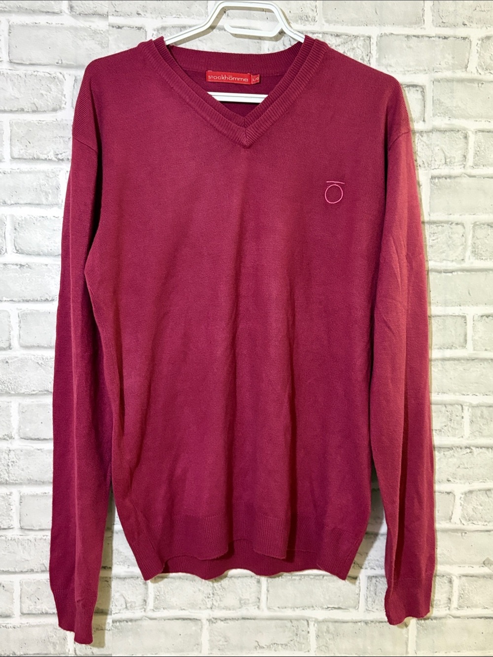 Stockhomme  Men's V-Neck long sleeve Sweater in pink- large